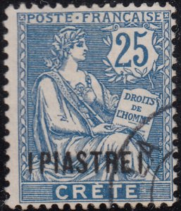 French Offices Crete 1903 used Sc 16 1 Piastre surcharge on 25c Rights of Man