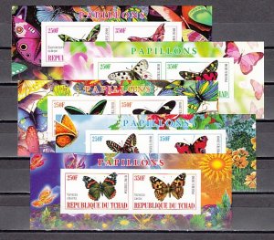 Chad, 2010 issue. Butterflies on 5 IMPERF sheets of 2. ^