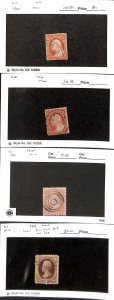 United States Postage Stamp, #11, 26, 65, 146 Used, 1855-70 Washington (B20)