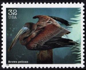 SC#3105h 32¢ Endangered Species: Brown Pelican Single (1996) MNH