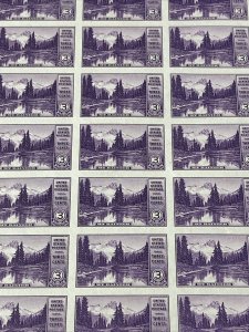 US 758 Mt. Rainier Imperf Sheet Of 50 Mint No Gum As Issued - SUPERB.