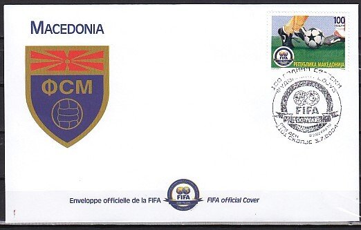 Macedonia, Scott cat. 309. FIFA-Soccer Centenary issue. First day cover. ^