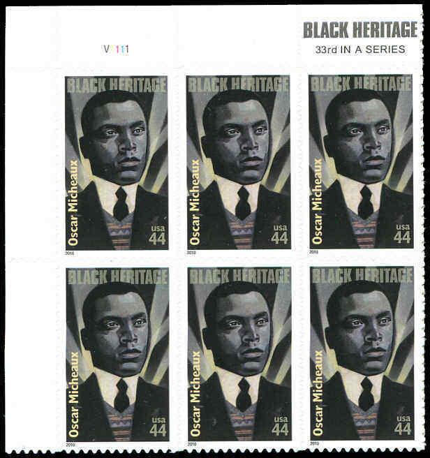 Plate Block Oscar Micheaux Black Heritage Series 44 Cent MNH TL Position