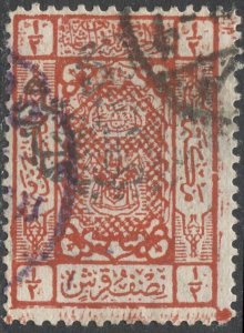 SAUDI ARABIA Nejd 1925 Scott 39B, Used 1/2pi, Black Overprint, F-VF