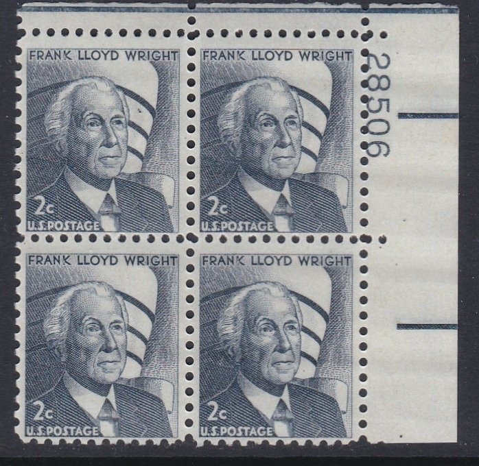 1280 Frank Lloyd Wright Plate Block MNH