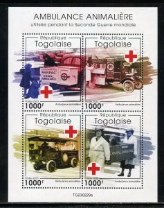 TOGO 2023 ANIMAL AMBULLANCES USED DURING THE WORLD WAR II SHEET  MINT NH