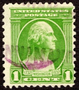 1932, US 1c, Washington, Used, Purple cancel, Sc 705