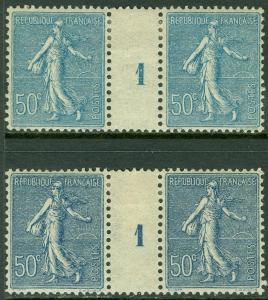 FRANCE : 1921. Yvert #161 Millesime pairs. 2 pairs each w/distinct diff. shades.