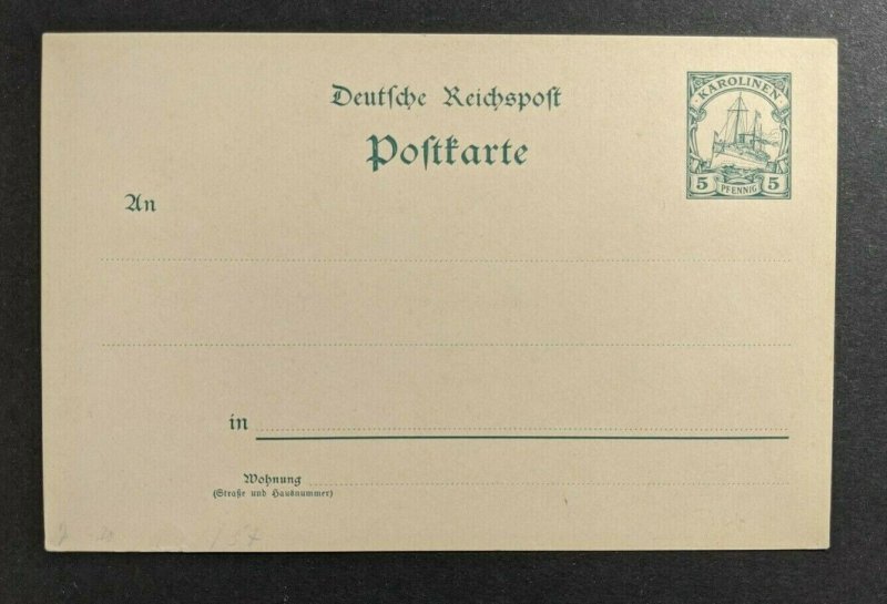 Mint Vintage Caroline Islands Germany Postal Stationary Postcard 5 Pfennig 