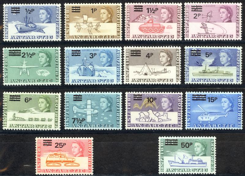 British Antarctic Territory Sc# 25-38 MNH 1971 Surcharged Definitives