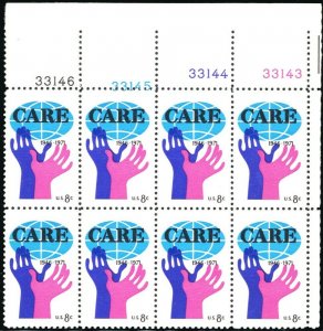 1439, Mint 8¢ NH Scarce Color Shift Error Plate Block of 8 Stamps - Stuart Katz