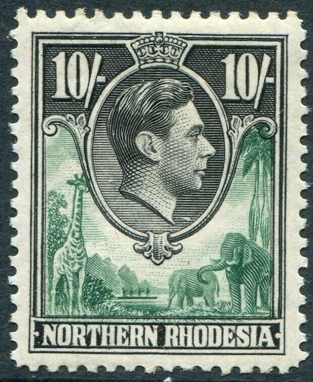 NORTHERN RHODESIA-1938-52 10/- Green & Black Sg 44 LIGHTLY MOUNTED MINT V48311