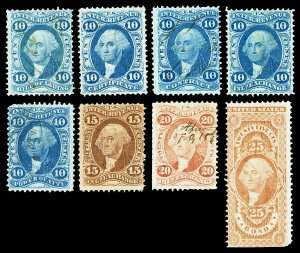 Scott R32c-R43c 10c-25c Revenues Eight Different Used F-VF Cat $10.10