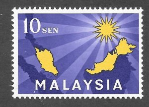 Malaysia Scott 1 MNHOG - 1963 10s Malaysia Map and 14 Point Star - SCV $1.60