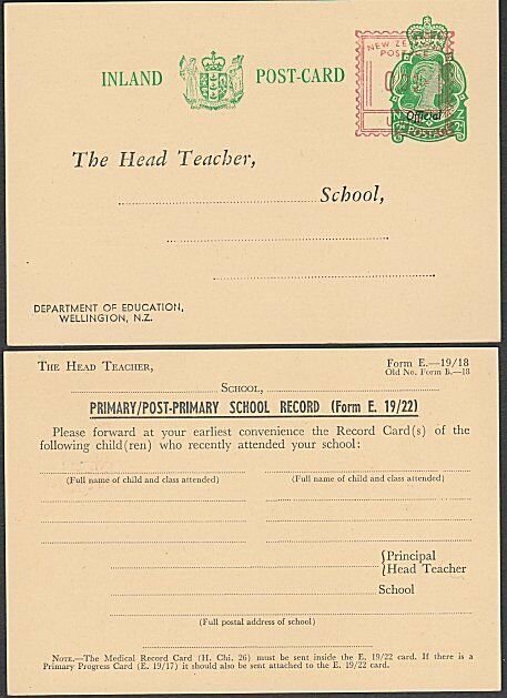 NEW ZEALAND Education Dept QE 2d Official postcard - uprated 1d by meter....Q333