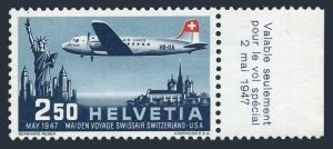 Switzerland C42-margin, MNH. Michel 479. SWISSAIR flight Geneva-New York, 1947.