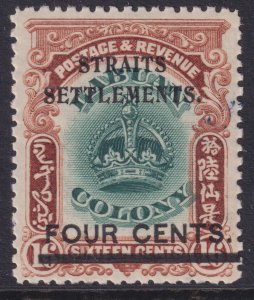 Sc# 138 Malaya Crown o/p Strait Settlement 1907 MNHLDG 4¢ on 16¢ CV $12.00