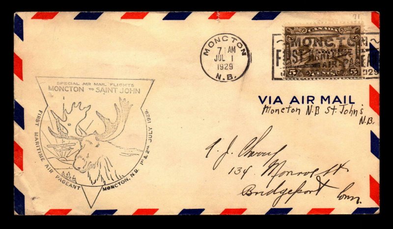 Canada 1929 FFC Moncton to St John / Small Top Tear - L7947