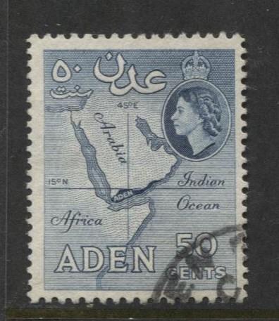 ADEN - Scott 53 - QEII Definitive- 1953-  Used - Single 50c Stamp