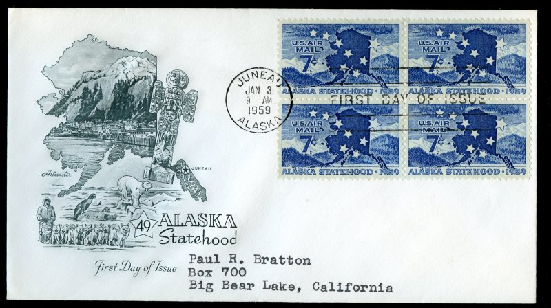 FDC -JAN 3, 1959 - ALASKA STATEHOOD 49TH STATE - FREE SHIPPING U.S.