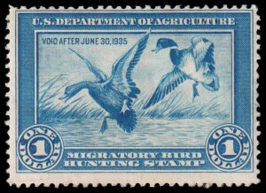 United States Hunting Permit Stamp Scott RW1 (1934) Mint H F, CV $300.00 C