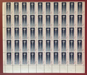 1196 SEATTLE WORLD’S FAIR Sheet of 50 US 4¢ Stamps MNH 1962 Misperforation