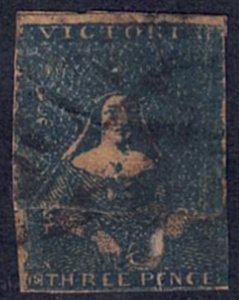 Victoria #3 Used Imperforate Single Stamp cv $450