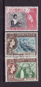 Dominica-SC#157-9-used KGVI 3/4 set-Canoes-1957-