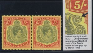 Bermuda, SG 118bd, Mint small HR pair Broken Top Right Scroll variety