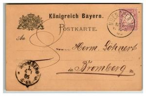 Bavaria 1885 Postal Card to Bromberg - Z13932