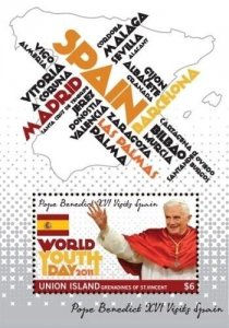 Union Island 2011 - Pope Benedict XVI in Spain - Stamp Souvenir Sheet - MNH