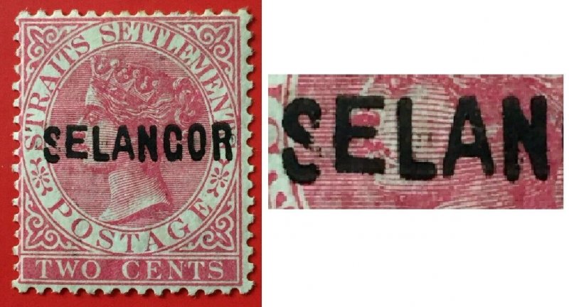 Malaya SELANGOR 1884 opt Straits Settlements QV 2c Wide E & A MH SG#25 M4498