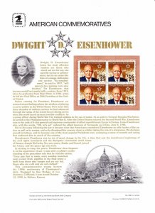 USPS Commemorative Panel 356 President Dwight Eisenhower #2512 Blk/4 Mint 1990