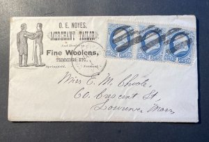 *US Stamps #182 (3) advertising cover, O.E. Noyes, from VT to MA, with letter