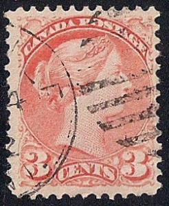 Canada #37 3 cent SUPER CANCEL Victoria Or. Red Stamp used F