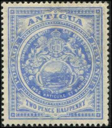 Antigua SC# 34a SG# 46a Colonial Seal 2-1/2d  WMK 3 Lite Blue MH