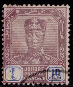 MALAYSIA - Johore GV SG111, 10c dull purple & blue, USED. Cat £35.