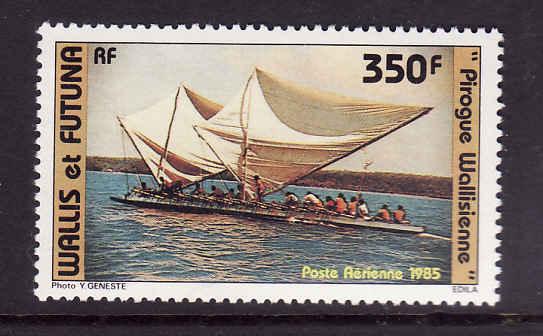 Wallis & Futuna-Sc#C142-unused NH Airmail set-Boats-Island Pirogue-1985-