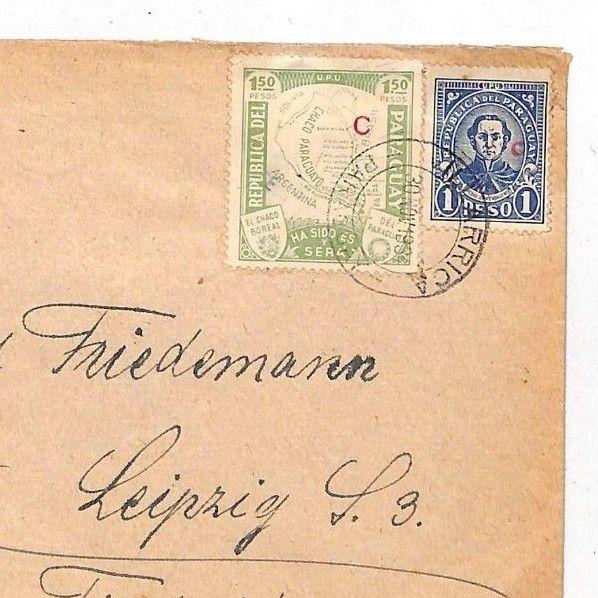 HH80 1934 Paraguay CAMPANA *C* Rural Office Gran Chaco Overprint Cover Leipzig