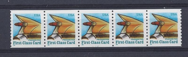 United States, 2909, Auto Tail Fin Plate Strip of 5 Plt#: S11111,  **MNH**