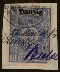 Danzig Germany Preussen Prussia 3 Mark Stempelmarke Document Revenue Stamp 90863