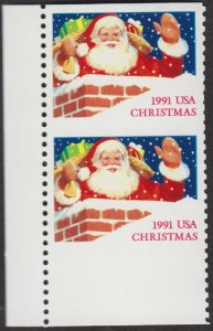 1991 BOTTOM-MARGIN PAIR, IMPERF HORIZONTALLY, #2579b, CURRENT RETAIL $350+ MNH