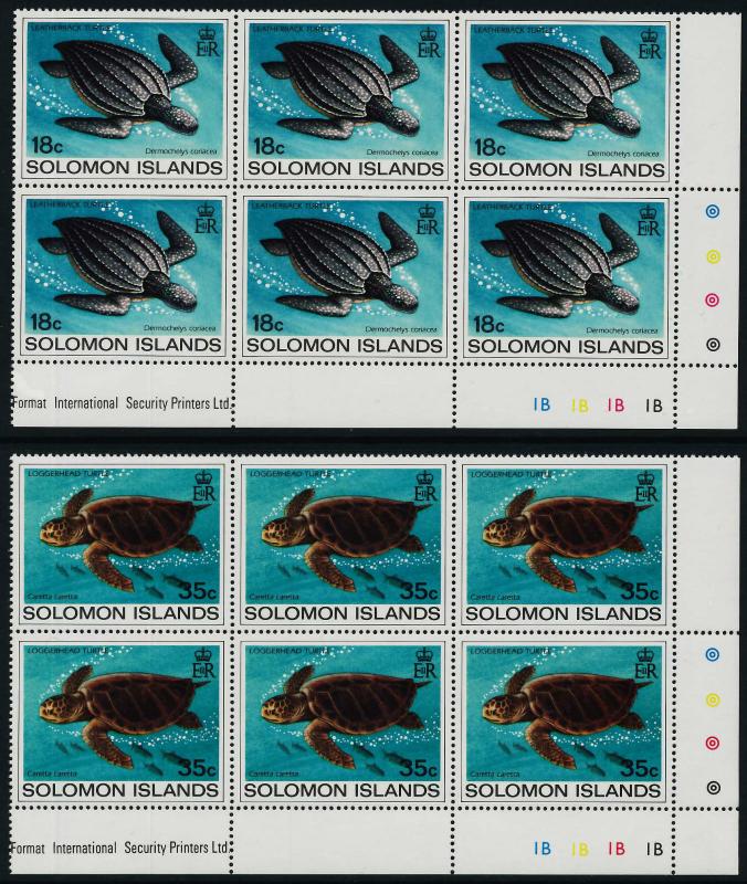 Solomon Islands 489-92 BR Plate Blocks of 6 MNH Turtles