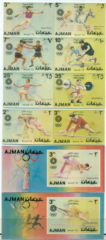 Ajman 1972 Mi#1434-1441 Summer Olympics Munich, 3d plastic coated +2xMS(not a...