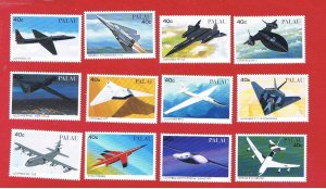 Palau #403a-403l   MNH OG   Spy Planes    Free S/H