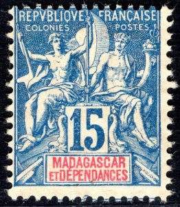 France Colonies MADAGASCAR 15c (1896) Navigation and Commerce Mint MNG RGREEN92