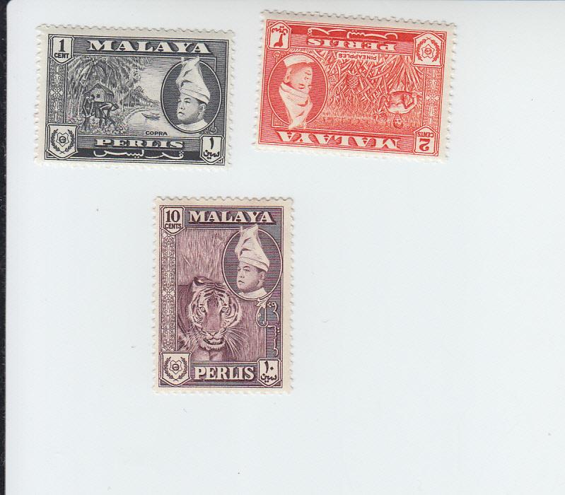 1961-62 Malaya Perlis Scenics (Scott 114-5, 119) MH 