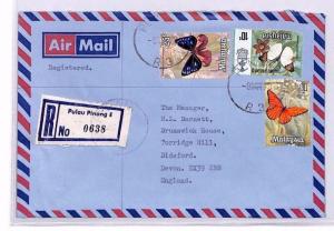 MALAYSIA *Pulau Pinang* Penang Registered Airmail Cover BUTTERFLIES 1979 XX222