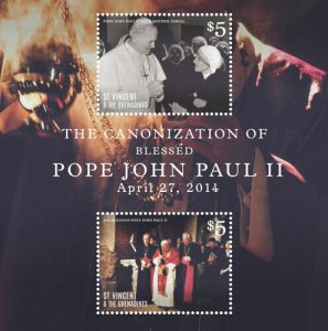 St. Vincent 2014 - Canonization of Pope John Paul II - Sheet of 2 Stamps - MNH