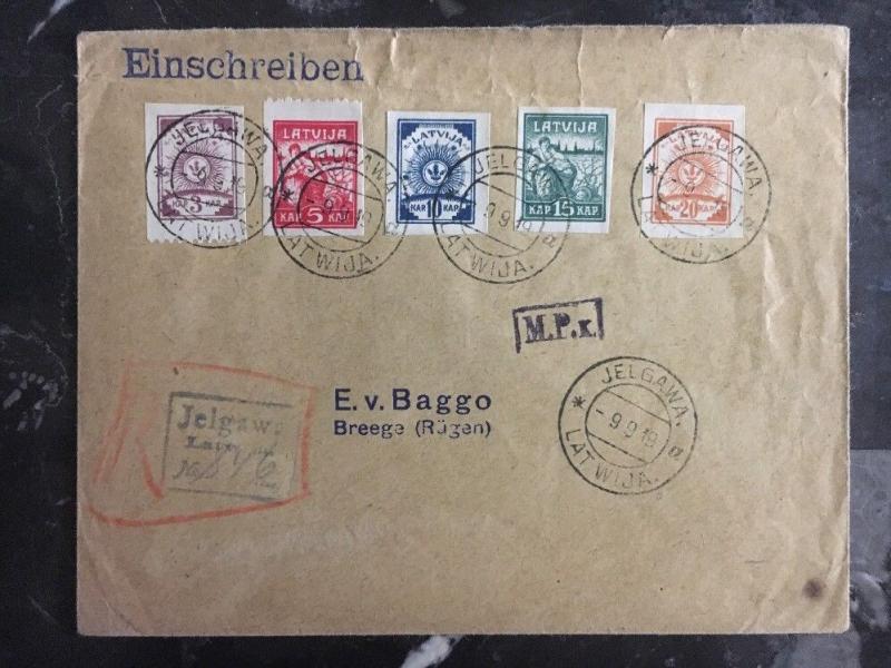 1919 Jelgawa Latvia Censored Cover To Breege Germany Sc 25,27,29,43,44.